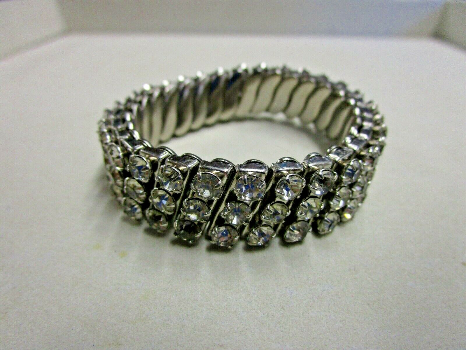 Pretty Vintage Rhinestone Statement Bracelet 3 Ro… - image 2