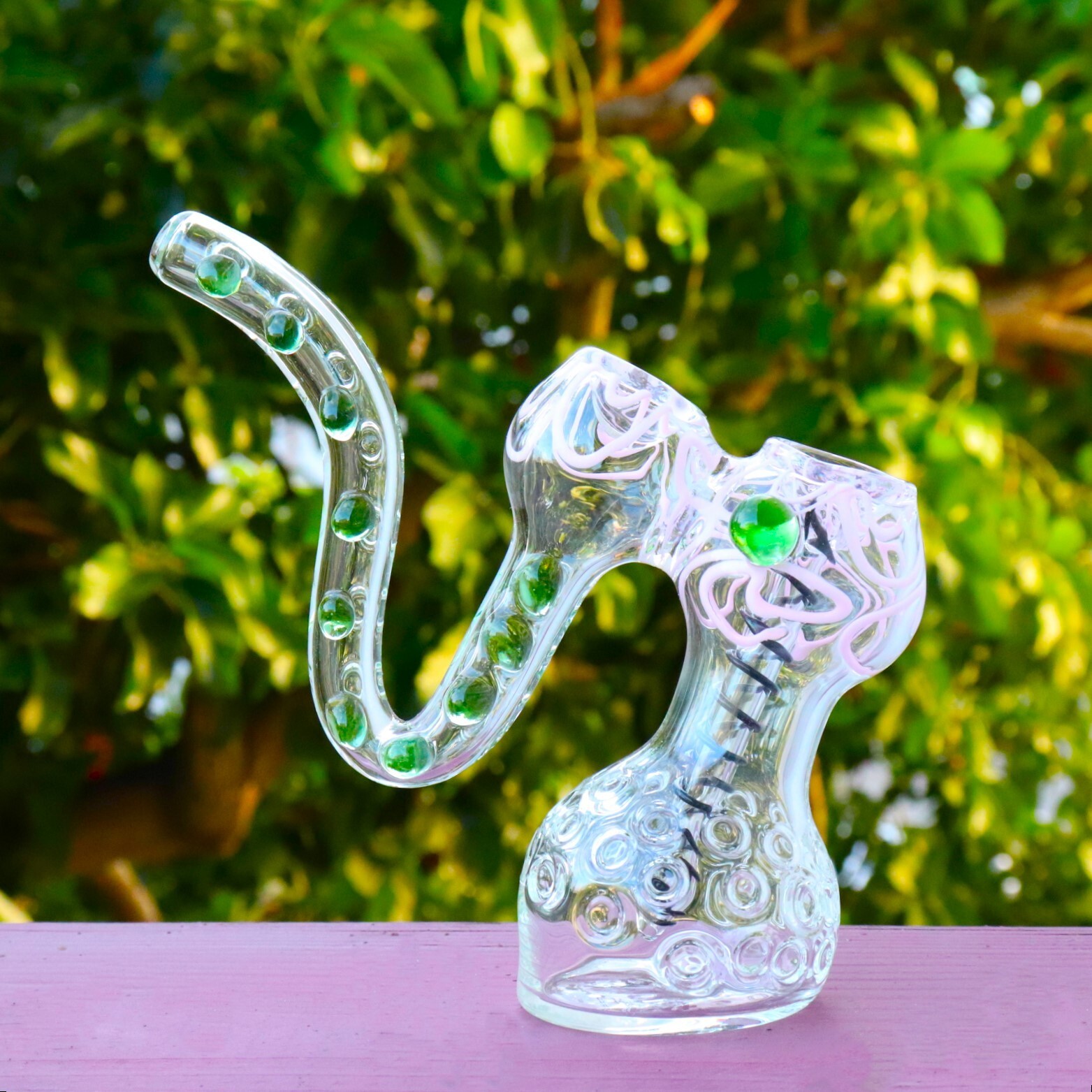 6.5" Green Tentacle Spring Stem Glass Bubbler Tobacco Smoking Herb Pipe THB-109