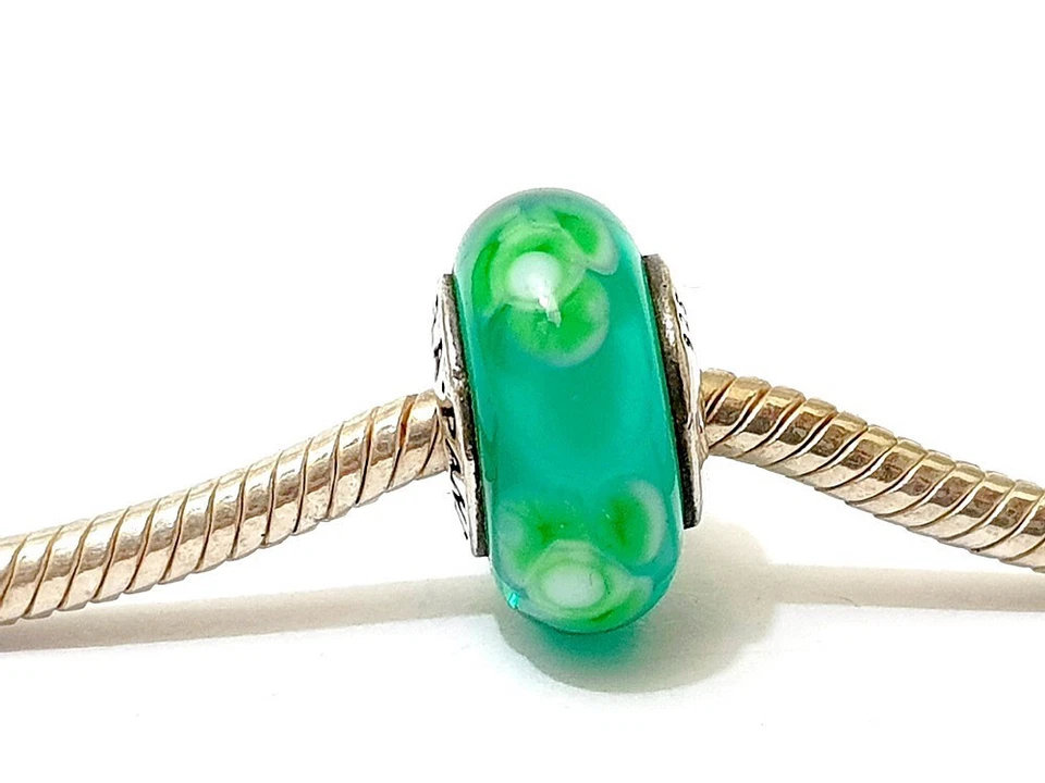Pandora Charm Bead Murano Glas Türkis mit Blume & Sterling Silber 925 ALE