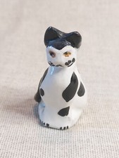 Vintage Black & White, Curly Whiskered Clay Cat Figure