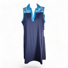 Kinona Dress S Womens Blue Short Shift Sleeveless V-Neck Nylon Activewear Logo