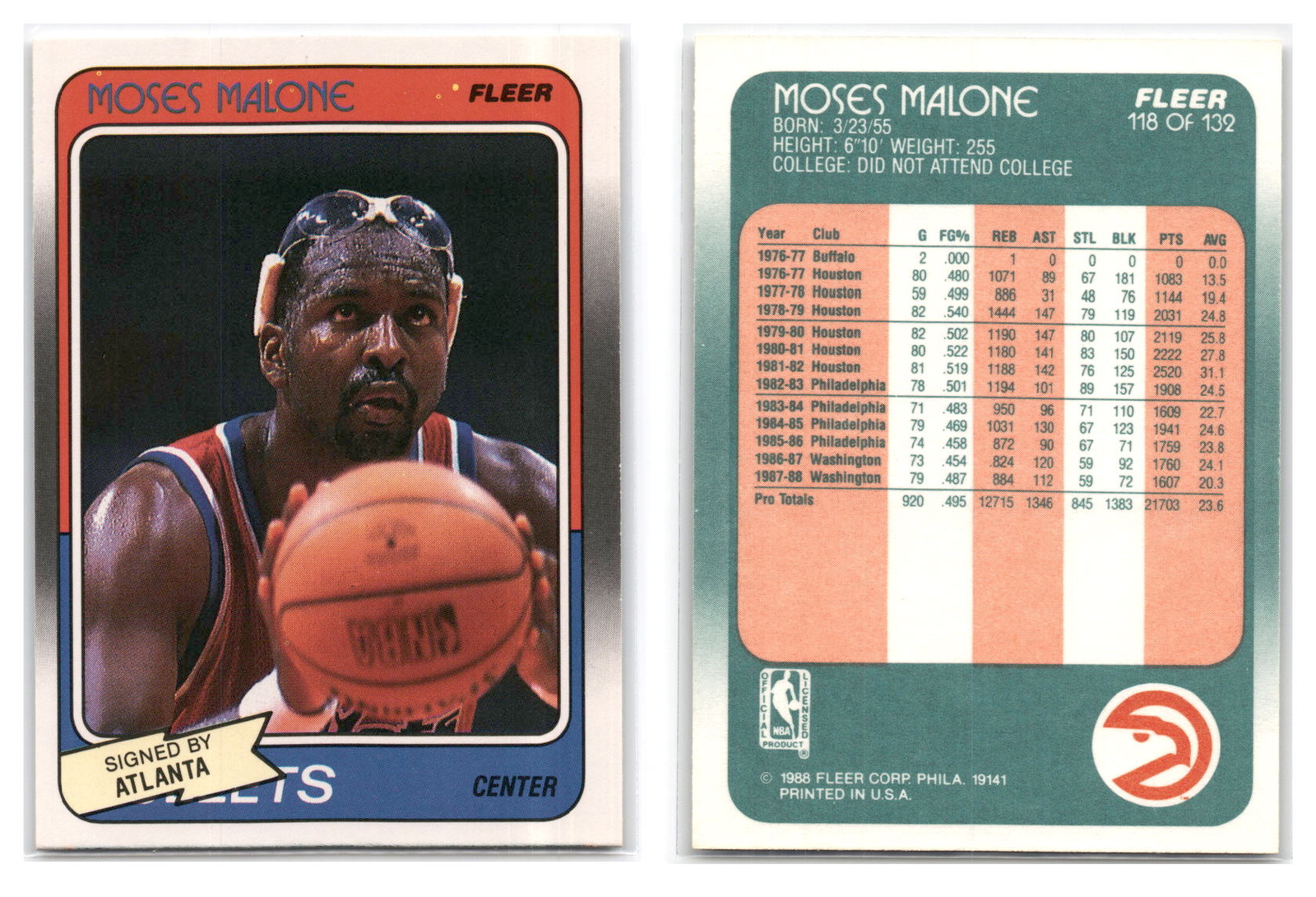 1988-89 Fleer #118 Moses Malone - Atlanta Hawks