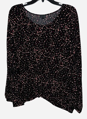 Torrid LS Black Leopard Heart Challis Twist Front Crop Blouse Plus Size 4