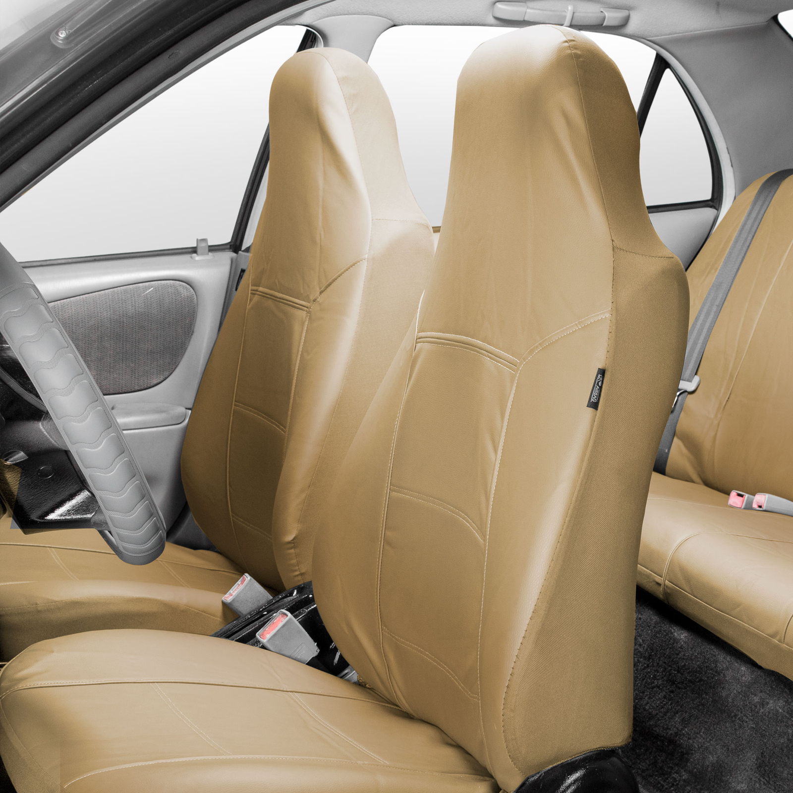 FH Group Universal Fit PU Leather Highback Car Seat Covers - Front Set Beige
