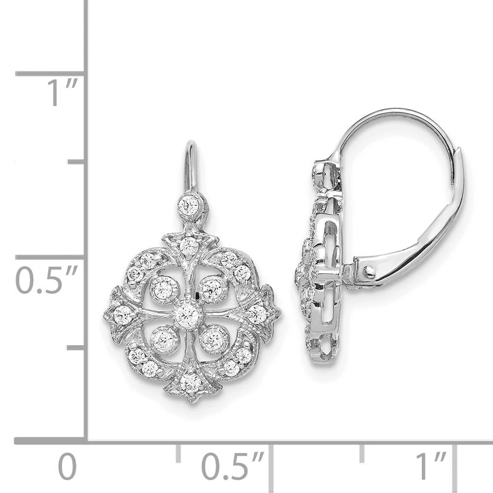 Jewelry Women's Earrings 14k White Gold Round Diamond Leverback Dangle, 18 mm - Image 2 of 2