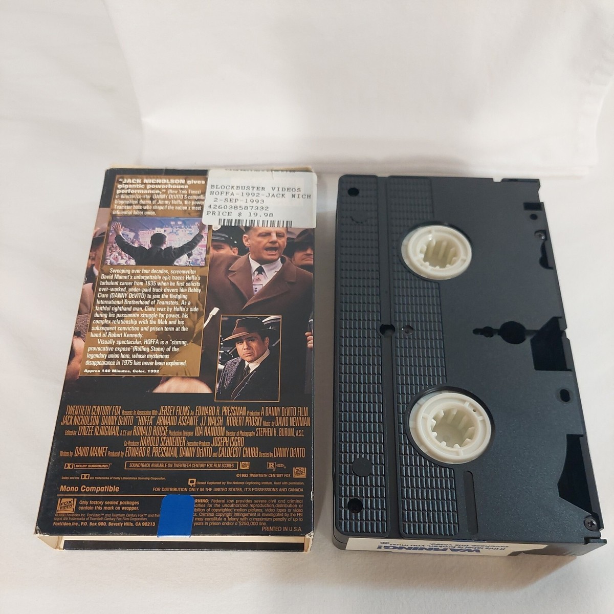 Hoffa 1992 Film VHS Tape Used Jack Nicholson Danny Devito