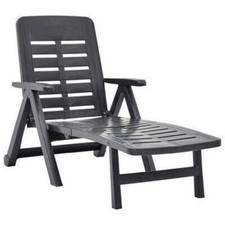 Anthracite Sun Lounger Folding Chair Outdoor Garden Sunbed Recliner Plastic