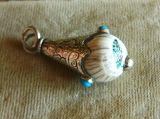 Tibet Nepal CONCH SHELL Türkis Inlay Silber Anhänger Buddhismus Amulett 