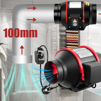 Grow Abluft Set 100mm Inline Lüfter leise Rohrventilator Growbox Belüftungsset