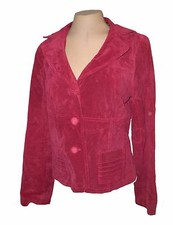 Jacket, Ideology, Red Genuine-suede Lined Pick-tucks L