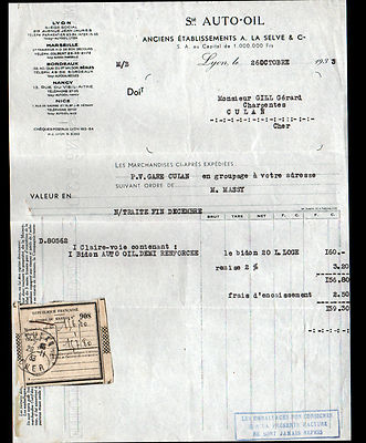 LYON (69) ÖLE & FETTE ''Ste AUTO-OIL / ehemals A. LA SELVE & Cie'' 1933