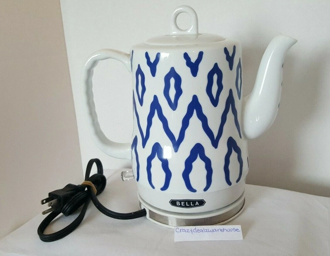 BELLA Blue Aztec 1.2 Lt Electric Ceramic Tea Kettle Detachable Base & Boil  Dry