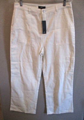 Lulus Off White Cream Pants Wide Leg Cargo Pockets Button and Zip Front Size XL