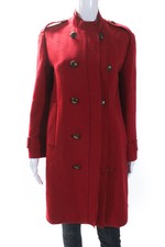 Lanvin Womens Double Breasted Collarless Long Coat Red Wool Size Fr 38