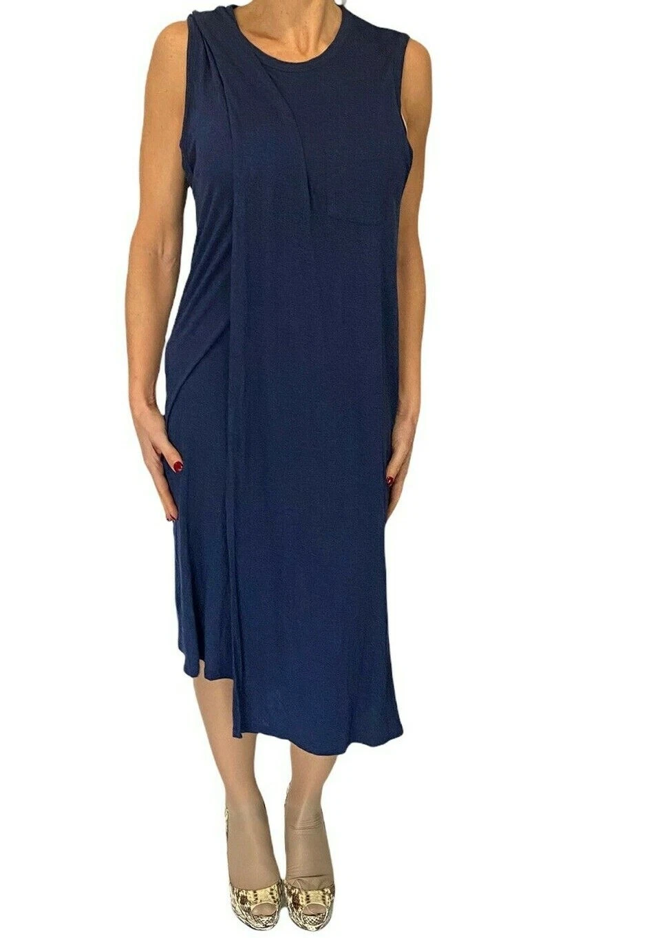 Abito tubino ALEXANDER WANG classico T drappeggiato sovrapposizione senza maniche blu navy con tasca M