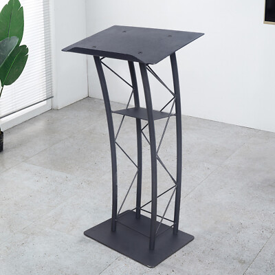 Black Metal Iron Wood Curved Podium Wrought Podium Presentation Lectern Stand