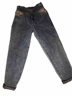 Vintage Zena  Stone Denim High Waist Mom Floral Inset 90s JEANS Pants Medium