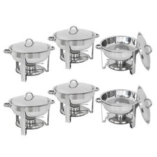 Round Chafing Dish Buffet Chafer Warmer Set w/Lid 5 Quart Stainless Steel 6-Pack