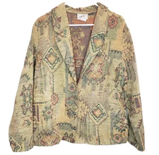 Vintage G.W Graff XL Brown Tan Southwestern Button Up Tapestry Blazer Jacket