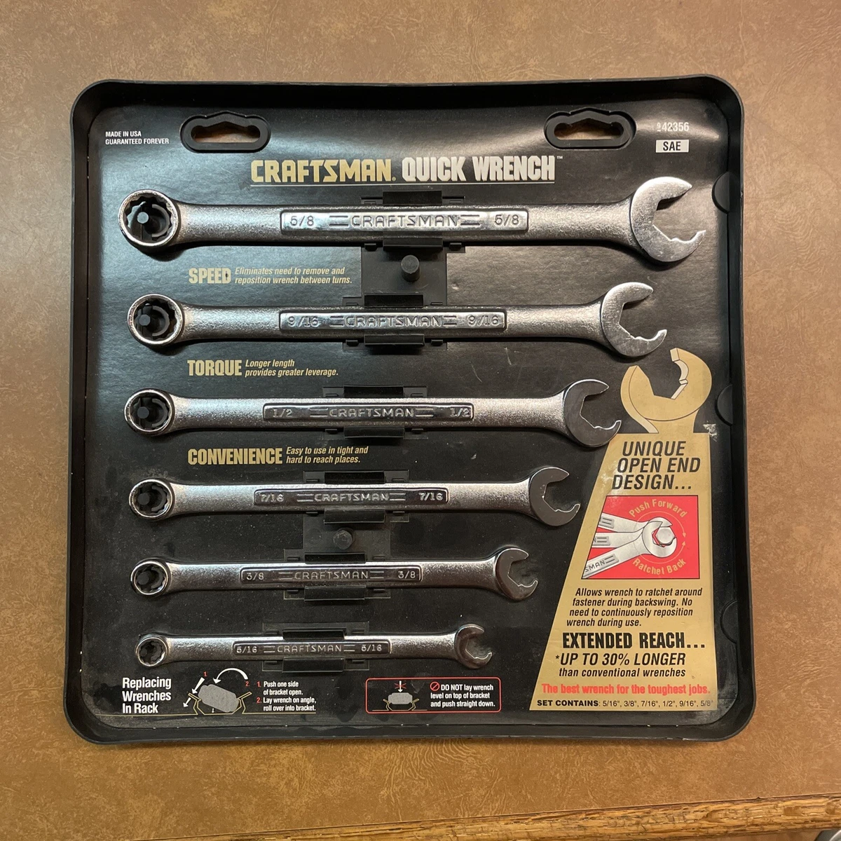 Vtg Craftsman Quick Wrench 6 Pc SAE Made In USA 42356 5 16 to 5 8