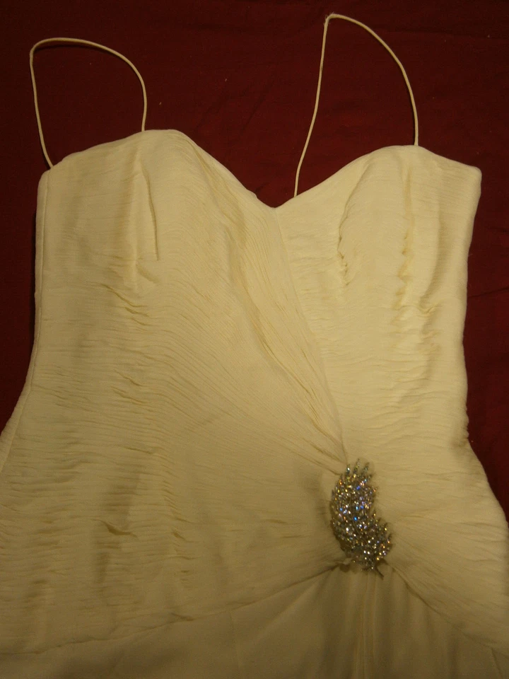 Assar NY Wedding Dress 6-10 Sheath Ivory Silk Straps Ruched Draping Crystal Pin - Image 4 of 4