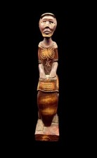 Vtg African Hand Carved Wooden Figurine Man Playing Bongos Folk Art 12” Tall