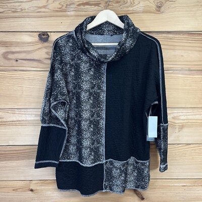 Ali Miles Shirt Womens Medium Black Textured Cowl Neck Pattern Block NWT New B63