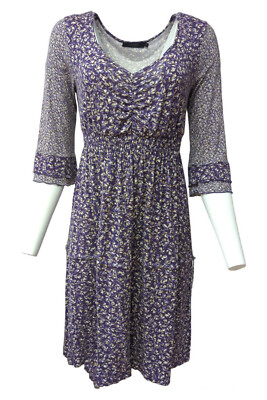 Conbipel Neama Vintage Dress Floral Print Ruffled Sleeve Purple Size L -DR708