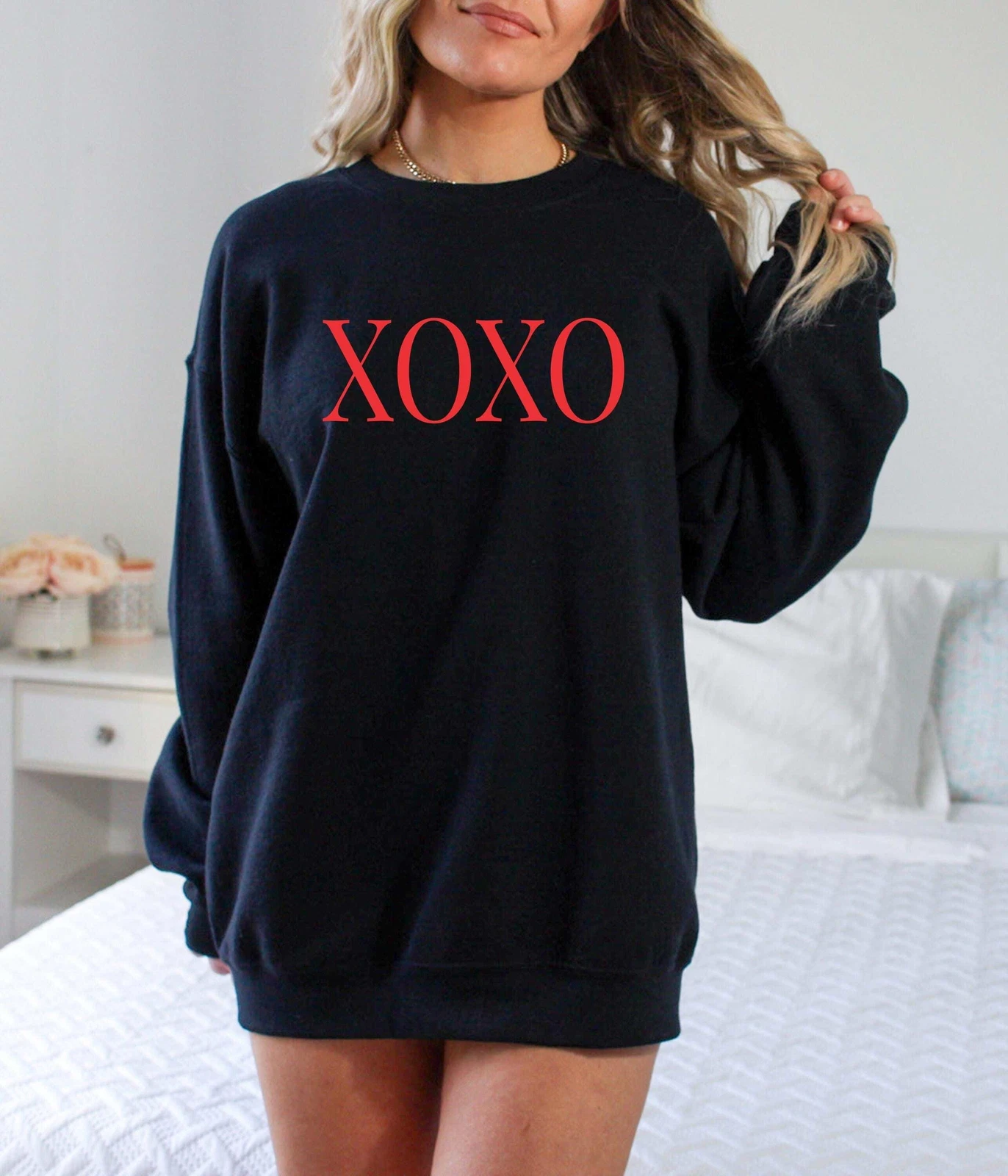 Felpa XOXO da Donna Felpa con Cappuccio San Valentino Stampa Puff Regalo Carino e Accogliente