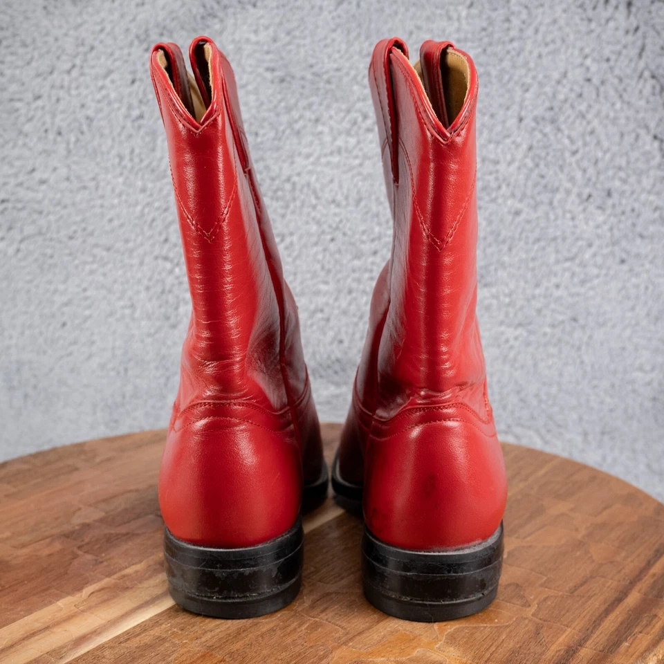 Justin Botas Niños Talla 2D Cuero Botas Rojo *LEER* Foto 4 de 4