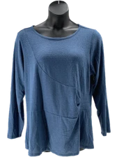 DG2 by Diane Gilman Drape Front Long-Sleeve Top  Blue