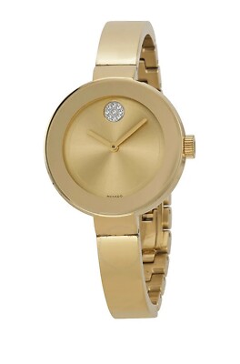 Brand New Movado Bold Gold Tone Stainless Steel Bangle Ladies Watch 3600201