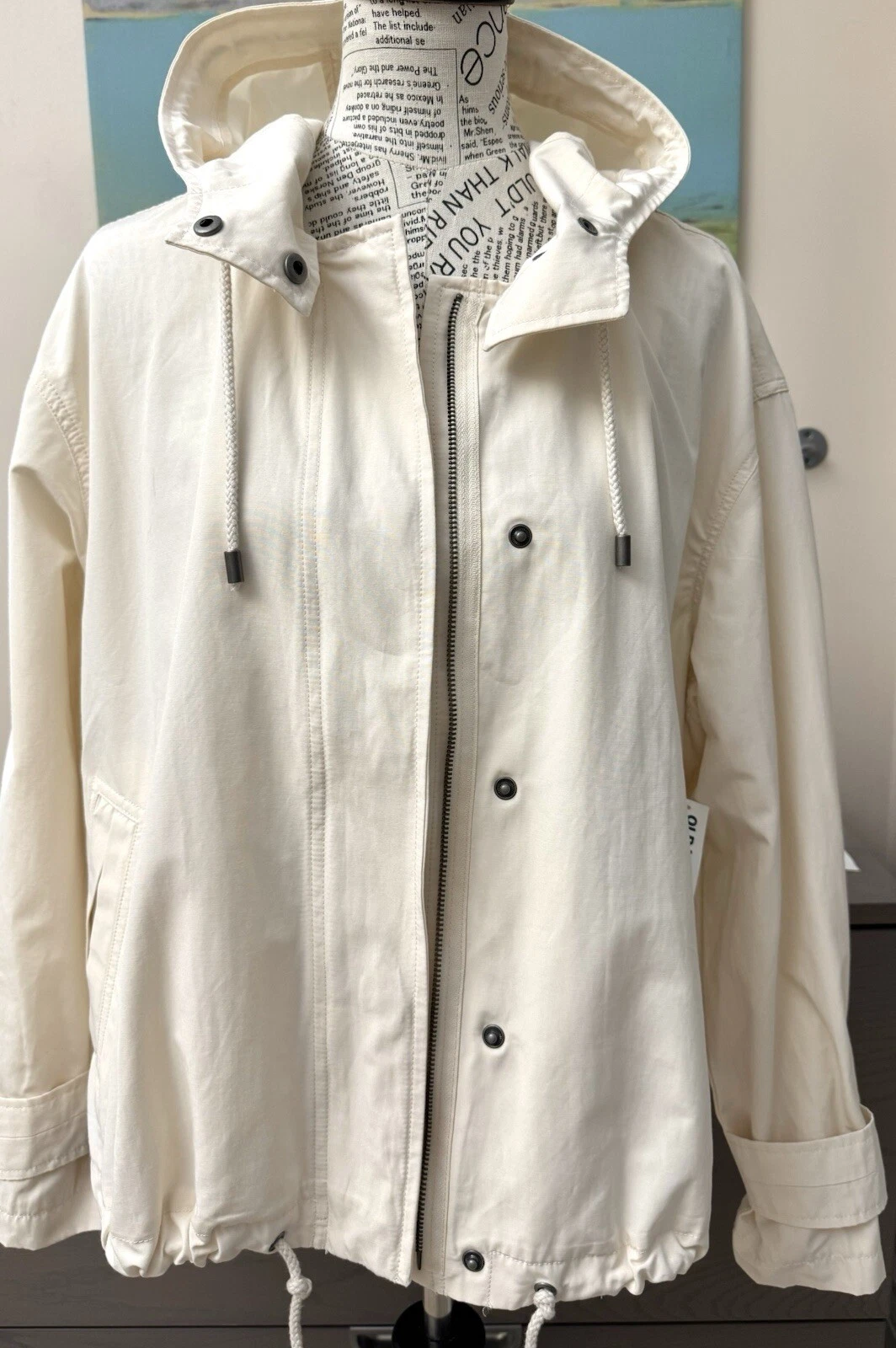Women’s Old Navy Cotton Nylon Utility Zip Jacket Howlite Cream Hoodie SMALL