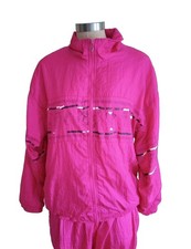 Lavon Cheerful Corp Womens L Track Suit Hot Pink Nylon Windbreaker 80s Vtg Retro