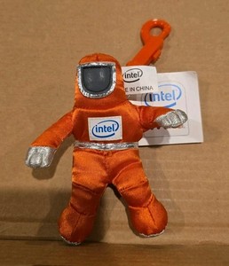 Vintage Intel Astronaut Keychain - 1997 Orange Plush Promo Ad - 1990s Spaceman