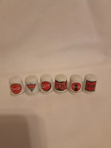 Coca-Cola Porcelain Vintage Collectible  ( Set Of 6 ) Thimbles With Coke Logo's