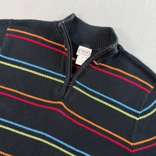Talbots Vintage Kids Sweater Unisex 12 Black Striped Cotton Zip Mock