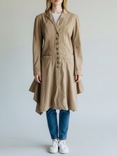 FREE PEOPLE Womens 10 Tan Asymmetrical Fit Flate Button Ribbed Midi Jacket Dress