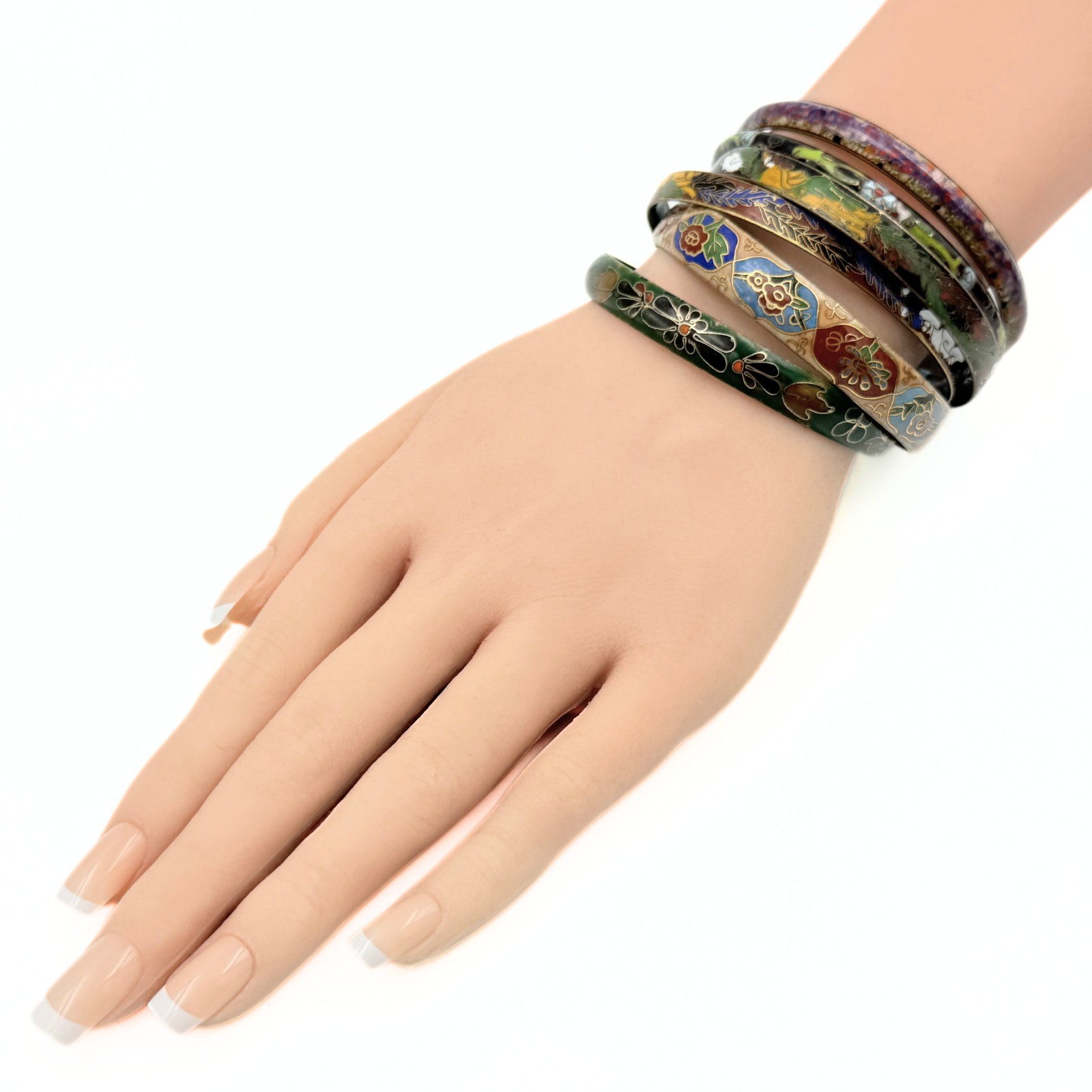 Vintage Chinese Export Stackable 6 Cloisonne Bang… - image 6