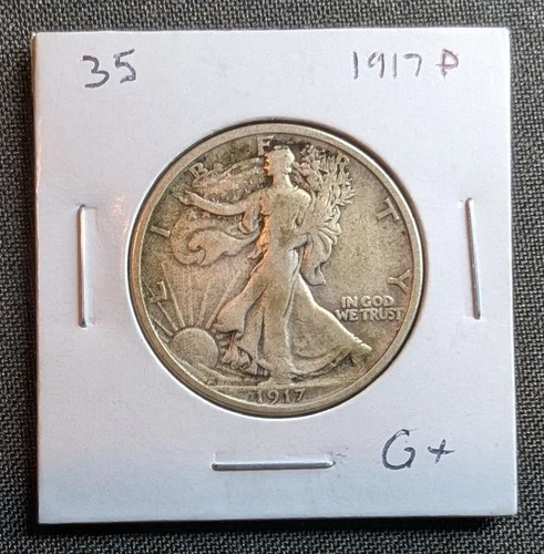 1917 50C Walking Liberty Half Dollar - 90% Silver - G+ Nice Album Filler
