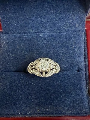 Round Old European Cut Diamond Art Deco Bridal Ring Set