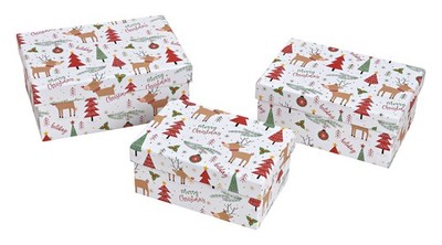 Geschenkkarton Set Elch Merry Christmas (3tlg.) - Weihnachten Karton,Geschenkbox