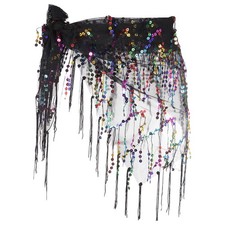 Belly Dance Hip Scarf Sequin Triangle Wrap Skirts Black/Colorful 