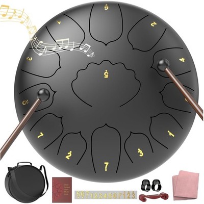 12'' Large Steel Tongue Drum - 13 Notes Handpan for Outdoor Meditation & Relax...