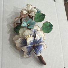 Multicolor Floral Metal Hair Clip w/ Enamel Flowers, Beaded Accents, Formal
