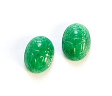 Vintage Marbled Green Scarab Glass Cabochons 16x12mm 2 cab319AF