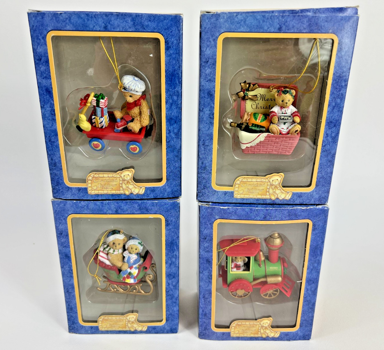 1998 Vintage Enesco Cherished Teddies Christmas Holiday Ornaments Lot of 4