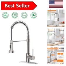 Space-Saving Brushed Nickel Kitchen Faucet with High Arc Sprayer for Easy