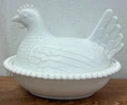 Chicken Hen On Nest Covered Vintage Candy Dish Indiana Milk Glass