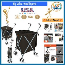Black Folding Shopping Cart with Removable Canvas 120lb Capacity